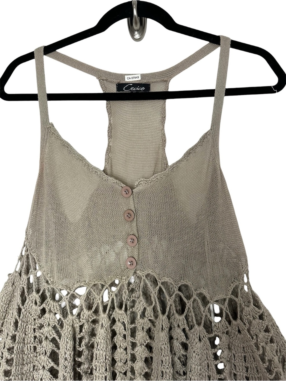 Boho Goblincore Crochet Babydoll Tank Top Y2K Forestcore Earthy Hobbit Coastal - Picture 3 of 14